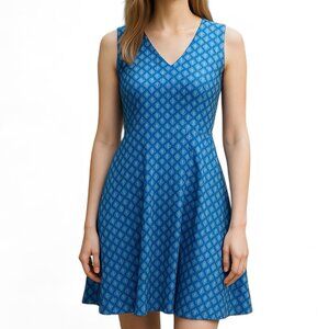 Talbots Fit Flare Dress Sleeveless Paisley Blue Preppy A Line S